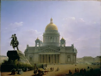 St. Isaaks-Kathedrale mit einer Statue von Peter dem Großen, 1844
